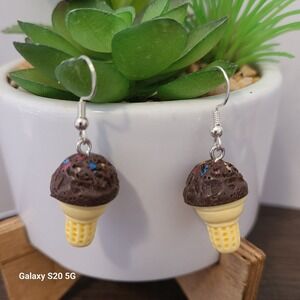 Handmade Ice Cream Cone Dangle Earrings‎ Fun Novelty Food Jewelry Cute Earrings